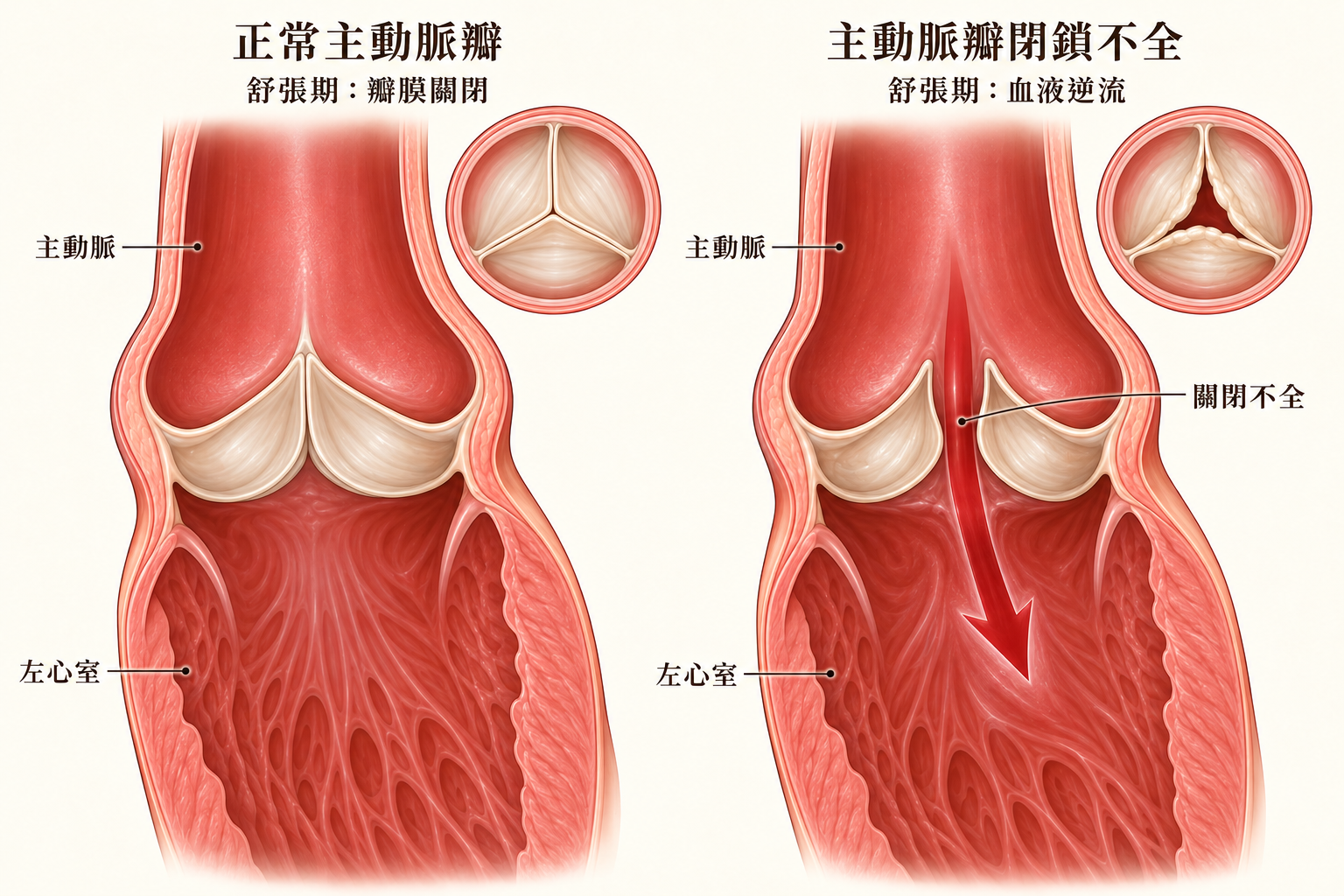 主動脈瓣閉鎖不全是什麼？急性與慢性成因、脈壓差大、手術時機與新式導管治療衛教插圖
