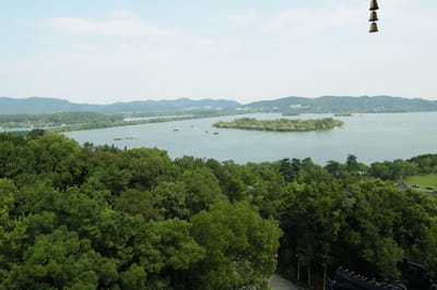 俯瞰西湖水域與蔥鬱林木景致