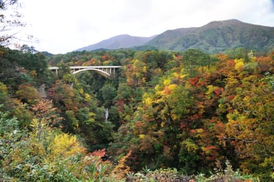 鳴子峽大深澤橋與絢爛秋色