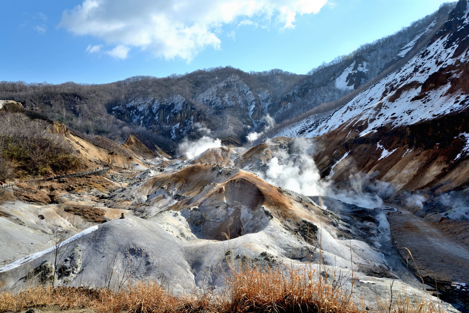 地獄谷中煙霧繚繞的荒涼火山地景｜2015/03 北海道