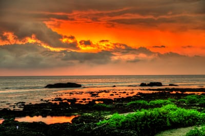 萬里桐漁港的絢麗火燒雲海景夕陽