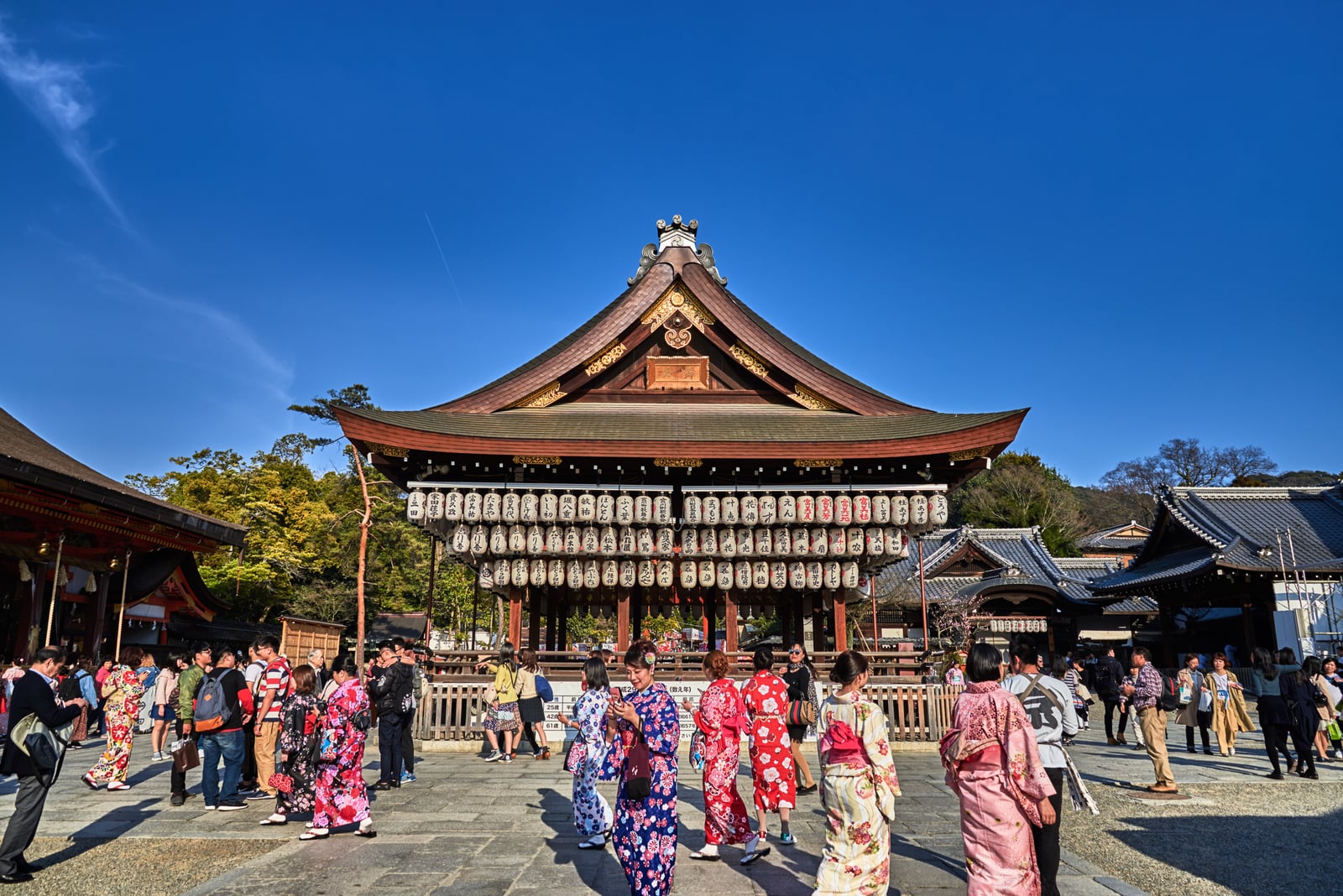 八坂神社本殿前掛滿燈籠的春日午後｜2017/04 京都賞櫻