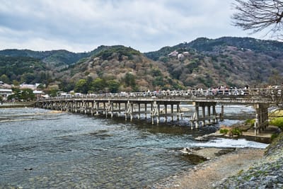 嵐山渡月橋的春日河畔風光