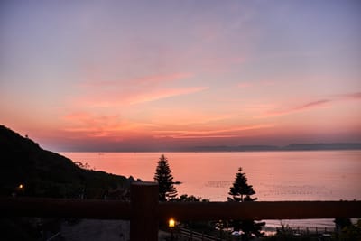媽祖巨神像前的粉色暮光海景