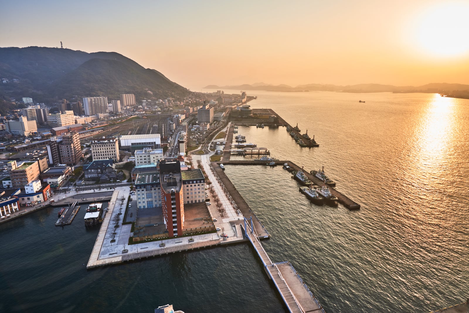 門司港懷舊區的金色夕陽全景｜2018/03 北九州/廣島