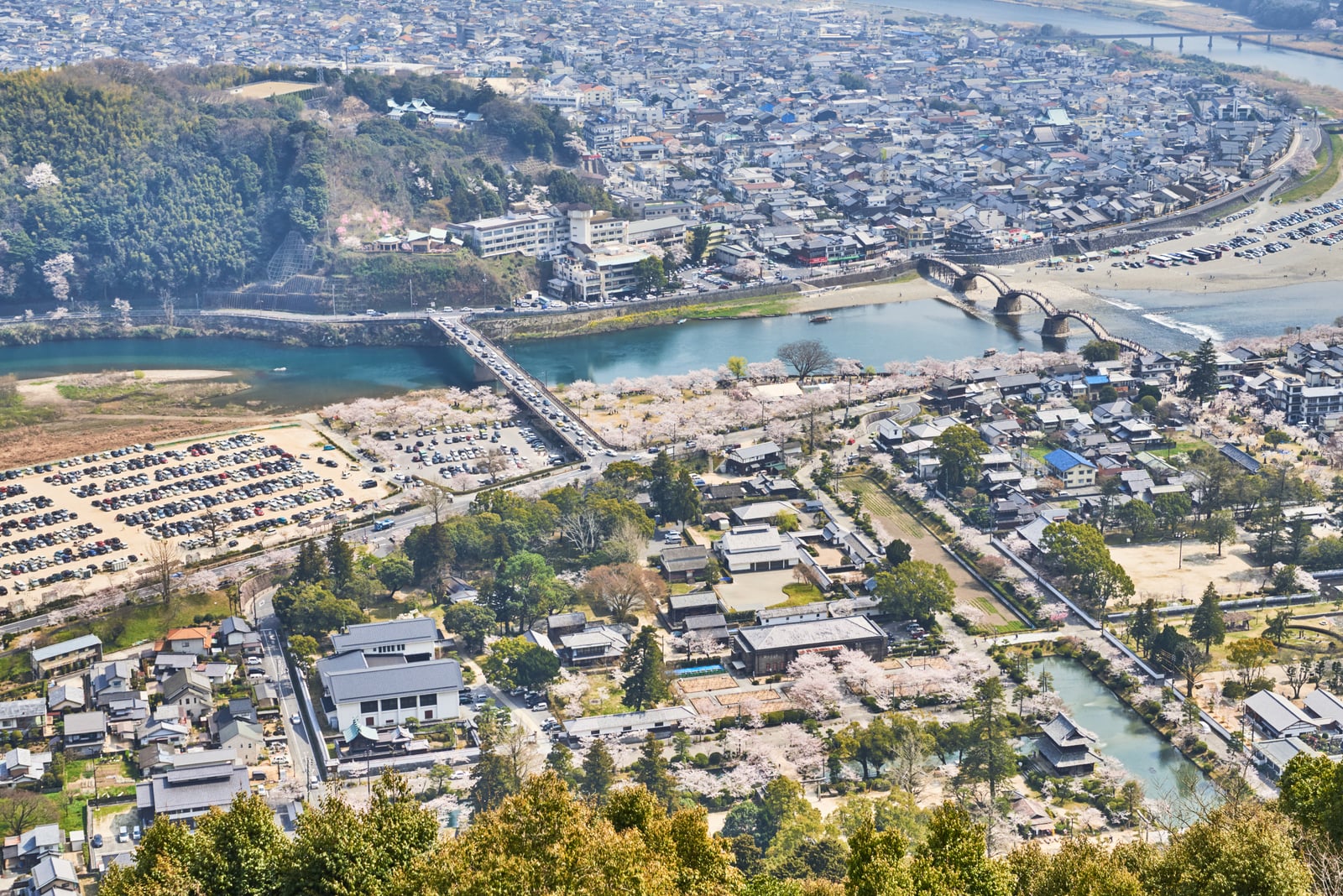 俯瞰錦帶橋與岩國市春日景致｜2018/03 北九州/廣島