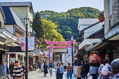 太宰府參道上的粉色鳥居與春日街景