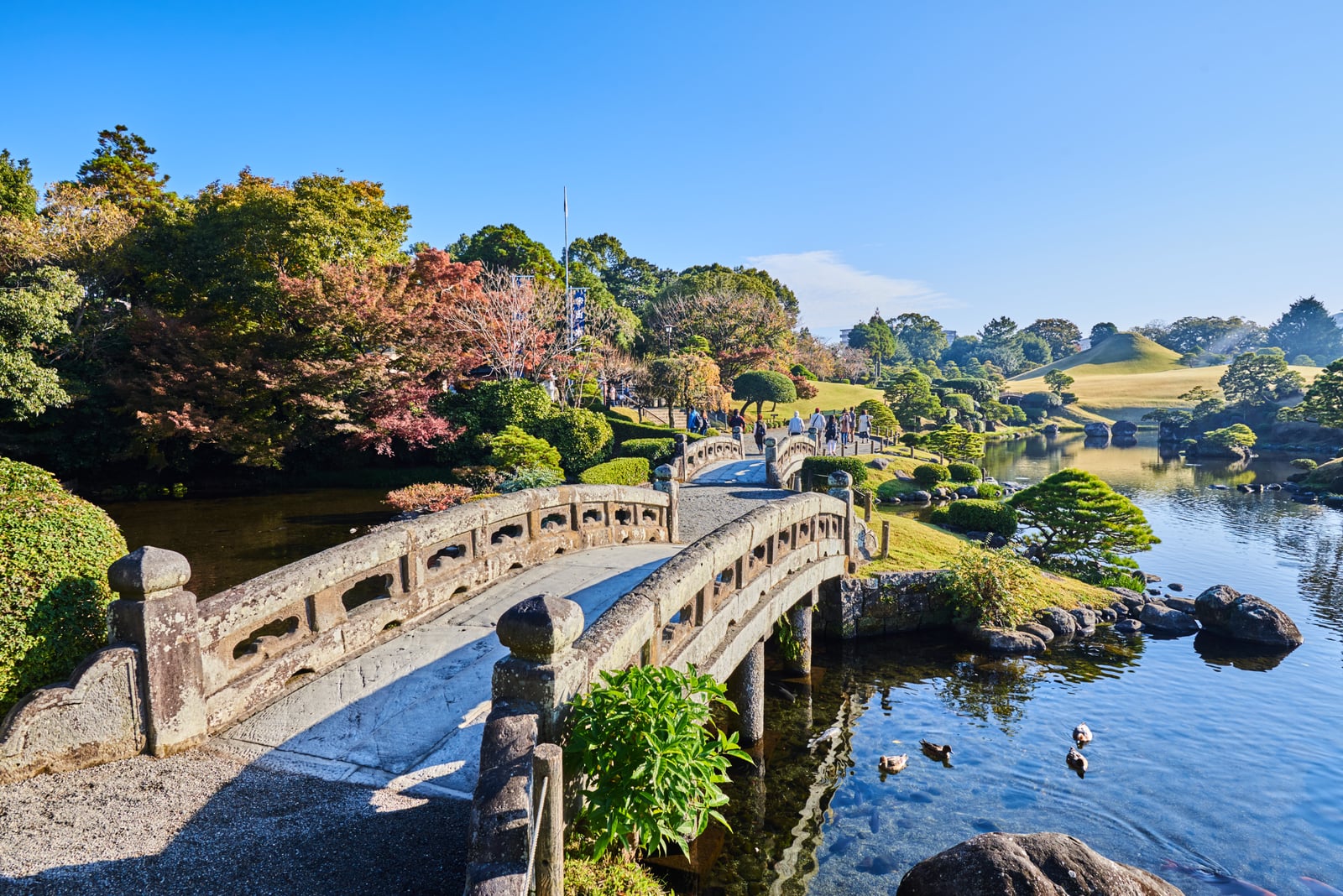水前寺成趣園的拱橋與秋日庭園｜2018/11 南九州