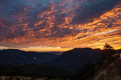 東峰步道晨曦，燃燒般的火燒雲美景｜2025/02 合歡山+福壽山農場