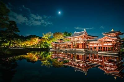 平等院鳳凰堂的夜色倒影｜2023/11 關西賞楓