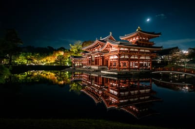 平等院鳳凰堂的夜間倒影｜2023/11 關西賞楓